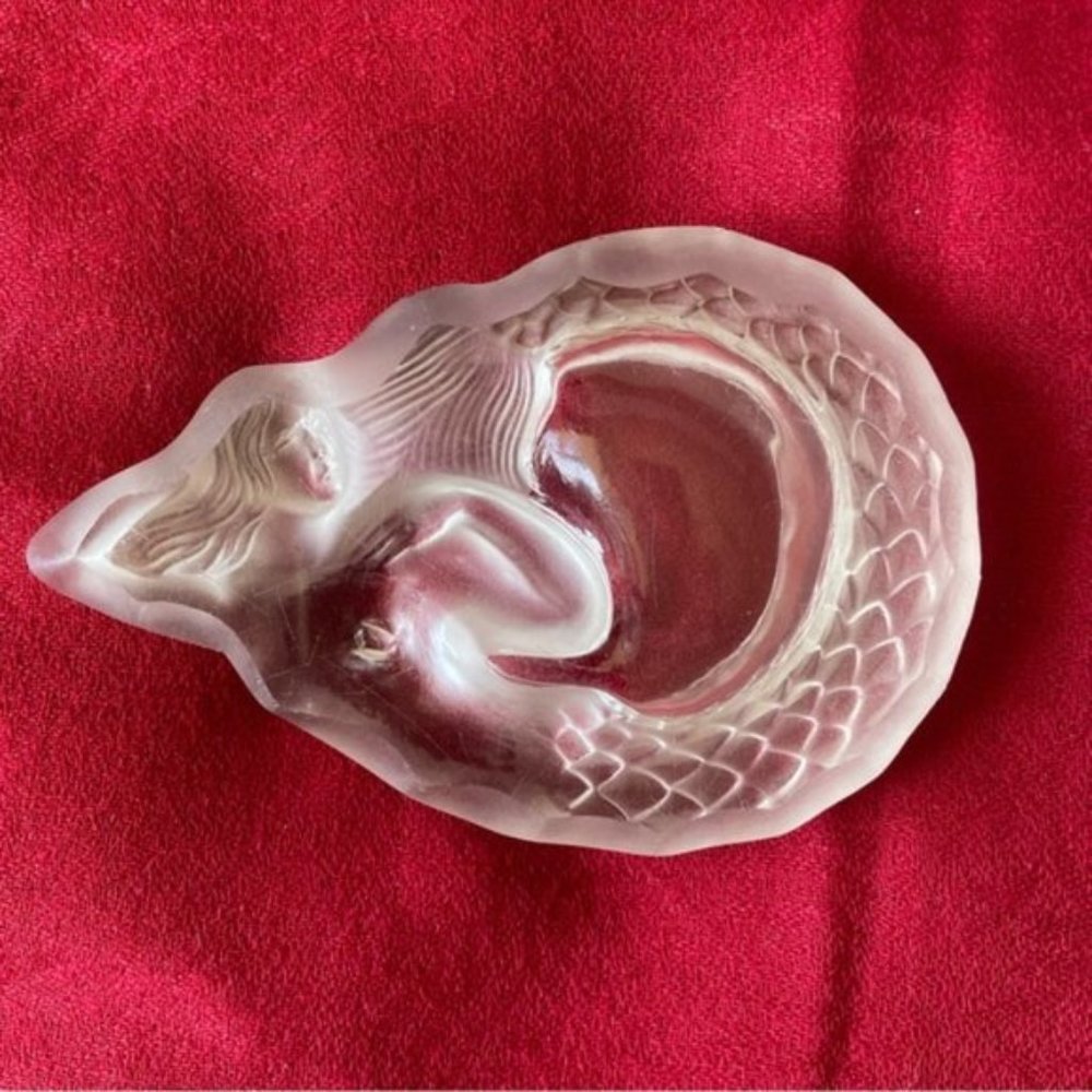 Vintage Frosted Mermaid Art Glass Ashtray/Trinket Dish